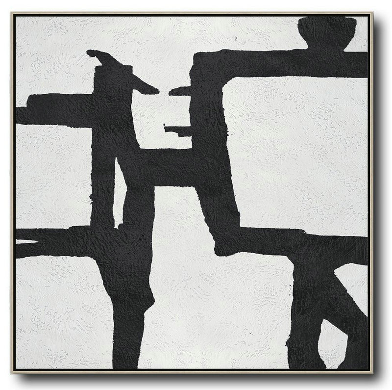Large Abstract Painting Canvas Art,Oversized Minimal Black And White Painting - Large Contemporary Painting